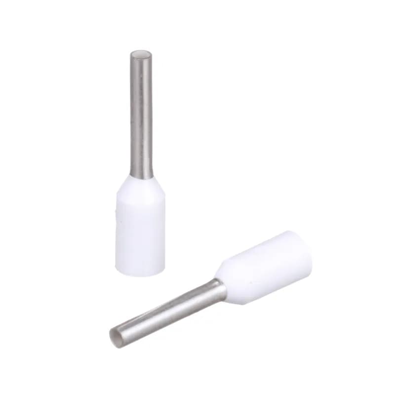 Covered ferrules single wire white DIN end sleeve, 22-20 AWG, 8mm pin length.