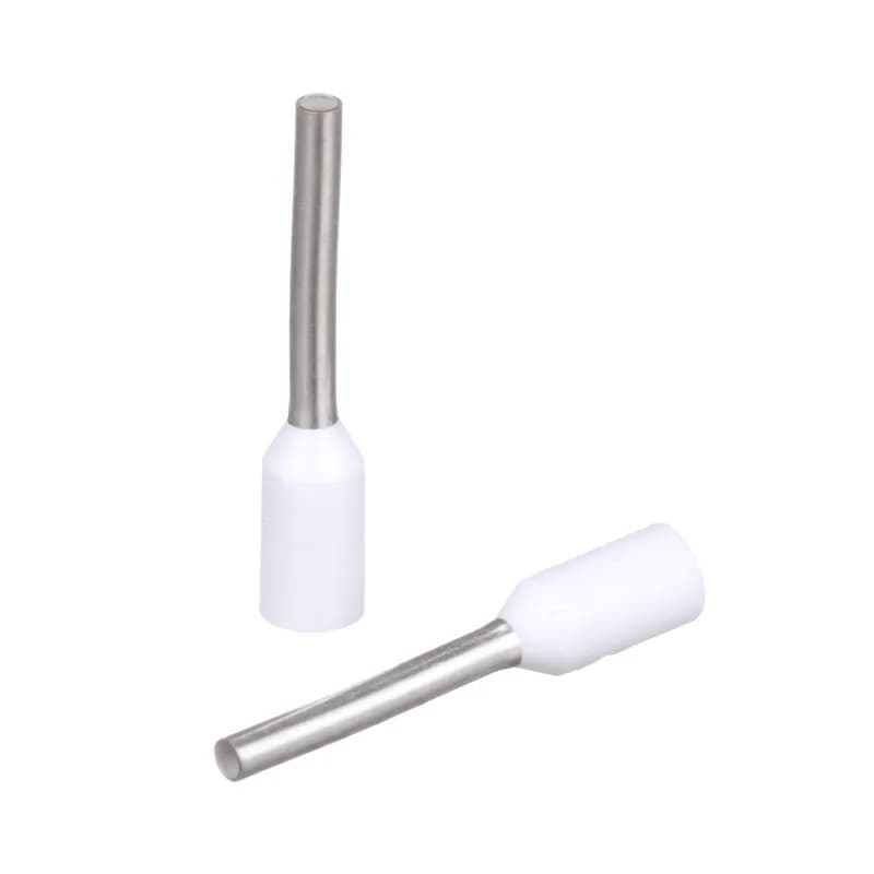 Covered ferrules single wire white DIN end sleeve, 22-20 AWG, 10mm pin length.