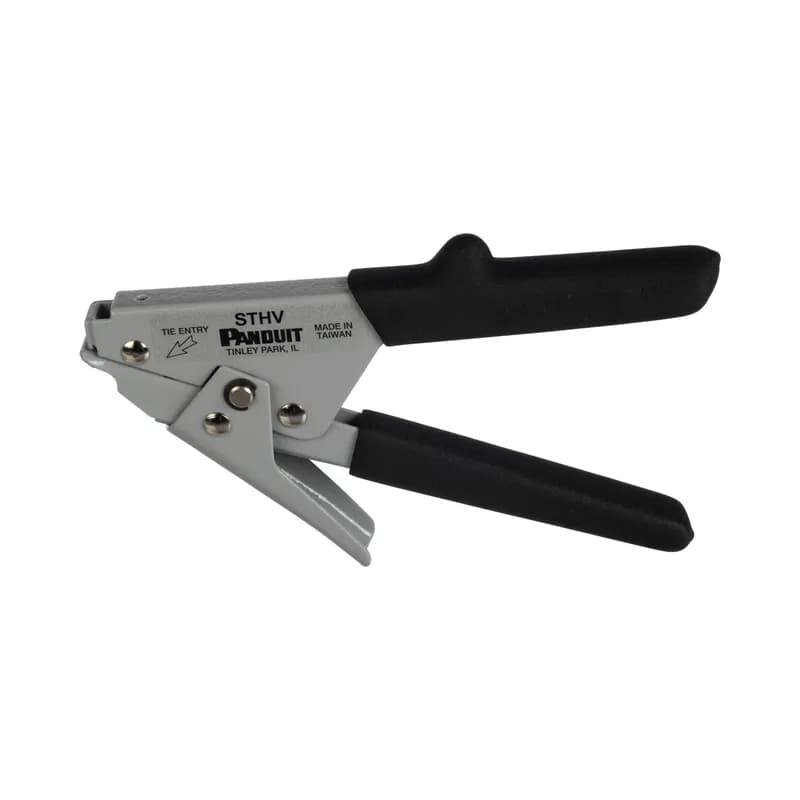 Panduit STHV Cable Tie Hand Tool is made with durable all-steel construction and features a travel stop that helps prevent pinched fingers. Tool is light gray and black, installs light-heavy and heavy cross section cable ties. Weighs 13oz (367g) and is sold individually.