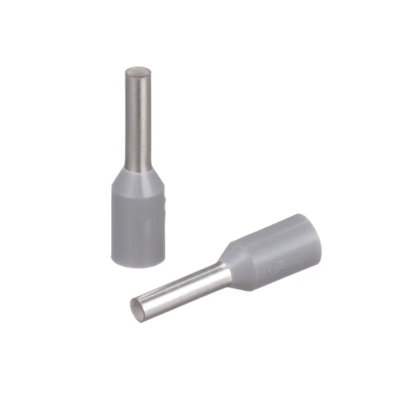 Covered ferrules single wire gray DIN end sleeve, 18 AWG, 6mm pin length.