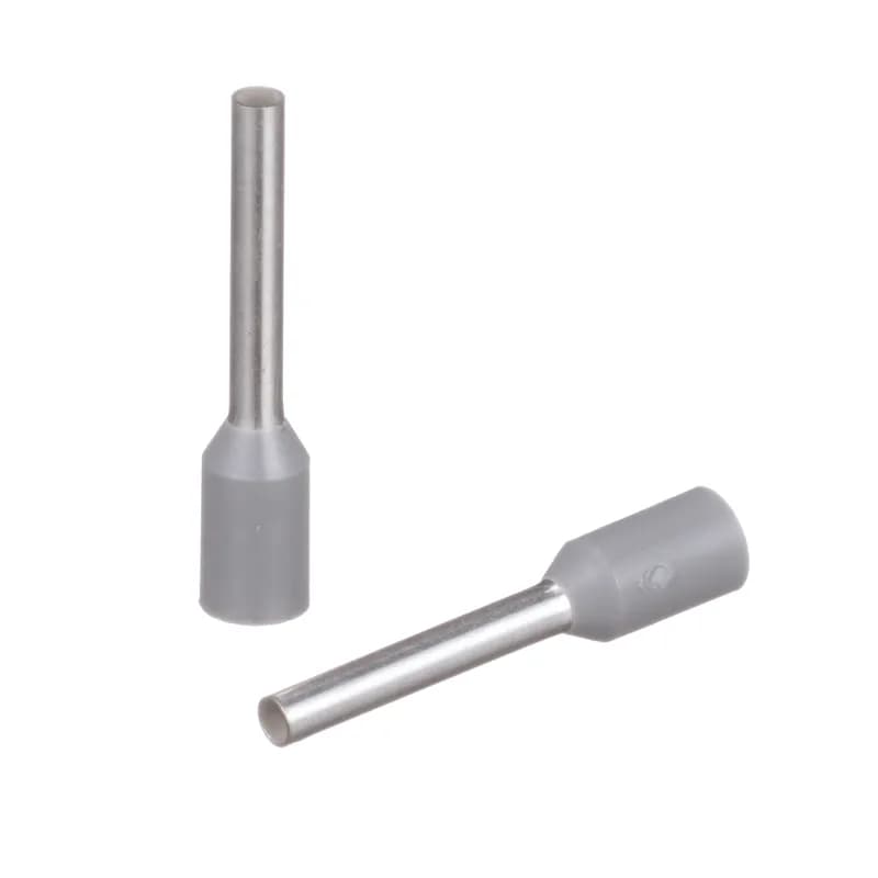 Covered ferrules single wire gray DIN end sleeve, 18 AWG, 10mm pin length.
