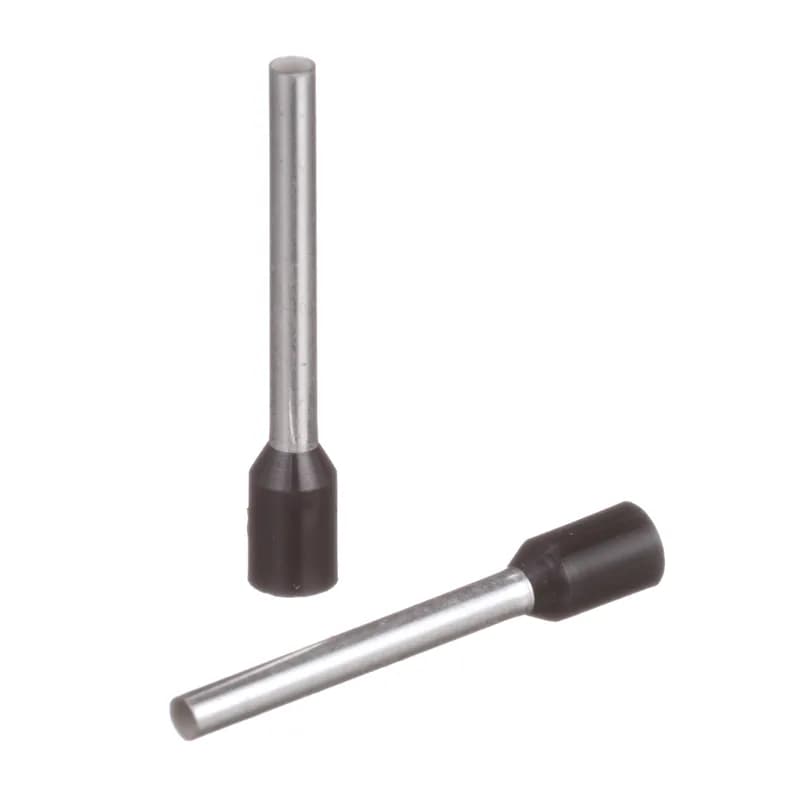 Covered ferrules single wire black DIN end sleeve, 16 AWG, 18mm pin length.