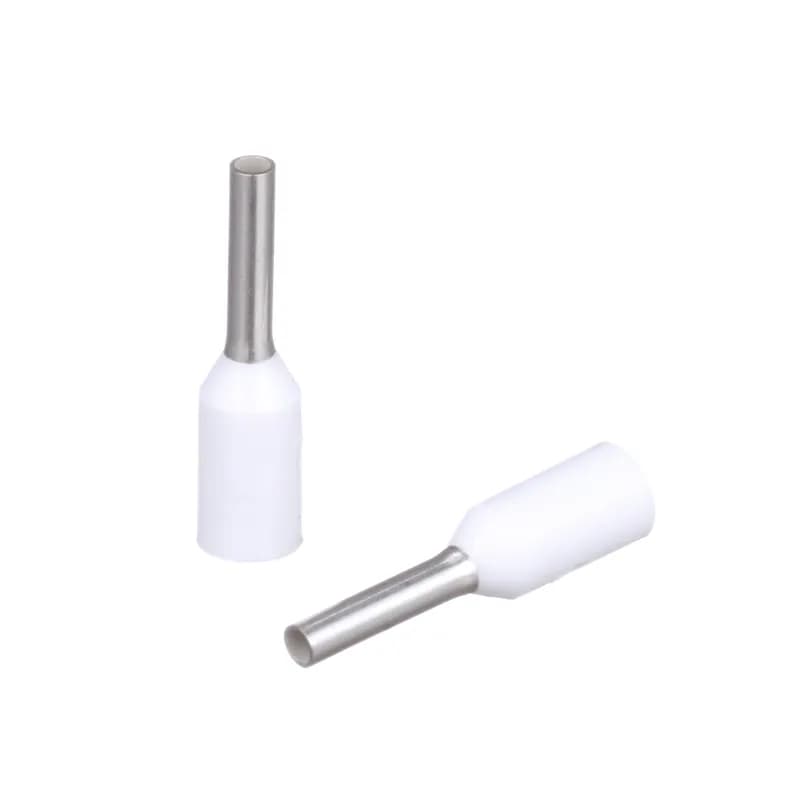 Covered ferrules single wire white DIN end sleeve, 22-20 AWG, 6mm pin length.