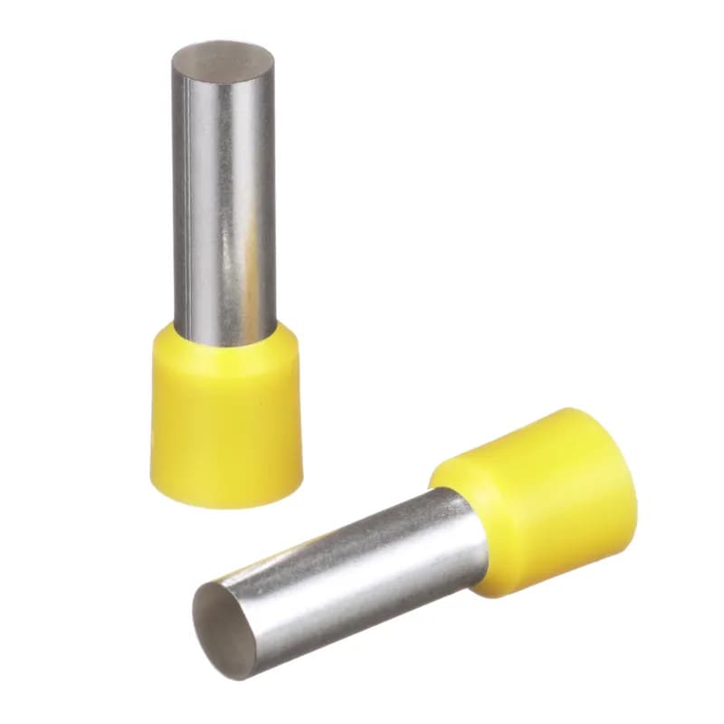 Covered ferrules single wire yellow DIN end sleeve, 4 AWG, 22mm pin length.