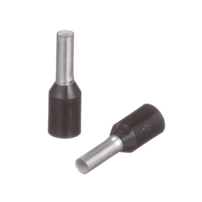 Covered ferrules single wire black DIN end sleeve, 16 AWG, 6mm pin length.