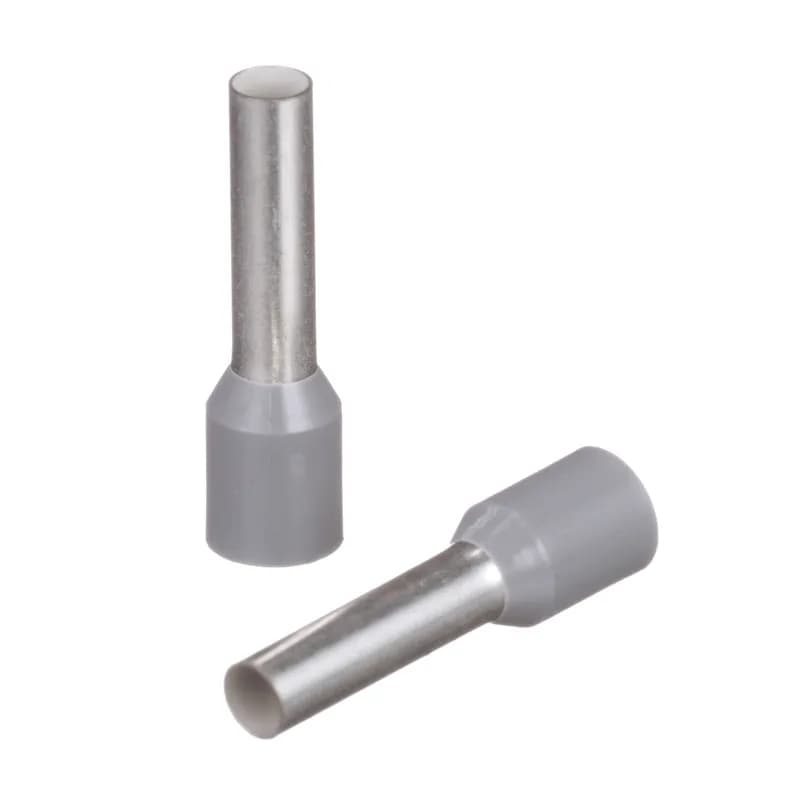 Covered ferrules single wire gray DIN end sleeve, 12 AWG, 12mm pin length.