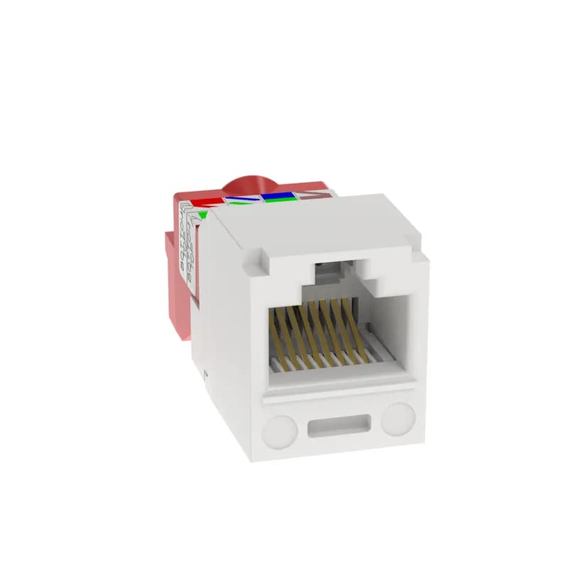 The Mini-Com Cat 5e UTP RJ45 TP-Style Jack Module is designed to terminate 4-pair, 22-24 AWG twisted pair cable. Each module is 100% factory tested for continuity. Contacts are plated with 50 microinches of gold for superior performance. Jack modules are compatible with Mini-Com Modular Patch Panels and Faceplates. The jack module is White.