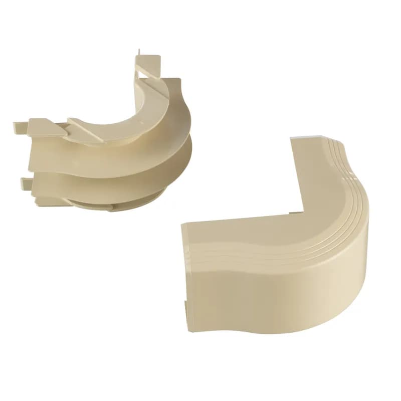 The T-45 Outside Corner fitting allows for the routing of raceway around a corner while maintaining proper bend radius. It is Electric Ivory.