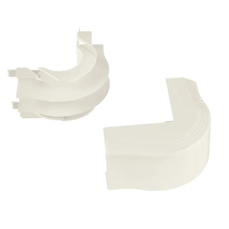 The T-45 Outside Corner fitting allows for the routing of raceway around a corner while maintaining proper bend radius. It is White.