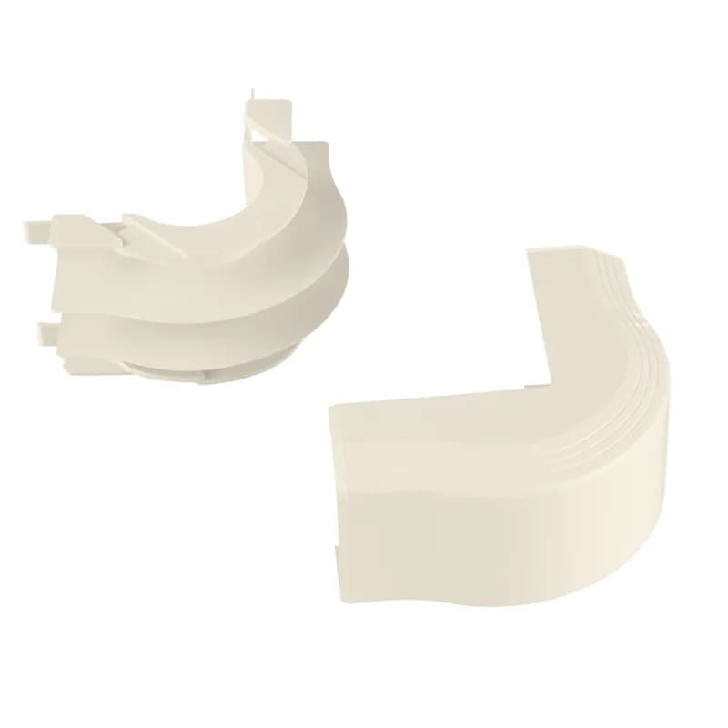 The T-45 Outside Corner fitting allows for the routing of raceway around a corner while maintaining proper bend radius. It is Off White.