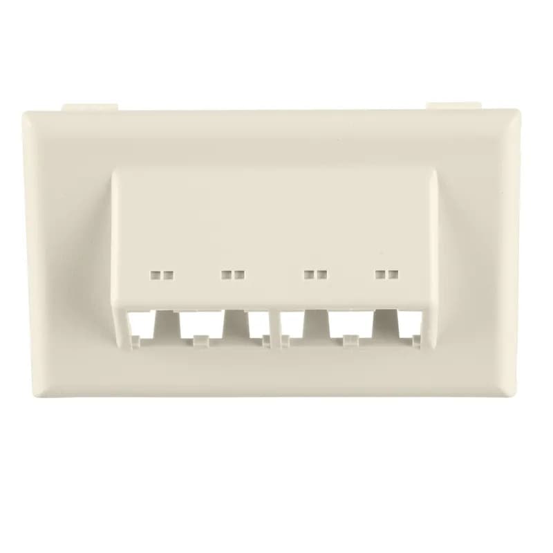 The snap-on horizontal sloped communication faceplate is used with T-70 raceway. Accepts four Panduit Mini-Com Modules (not included). No additional mounting hardware required, Off White.