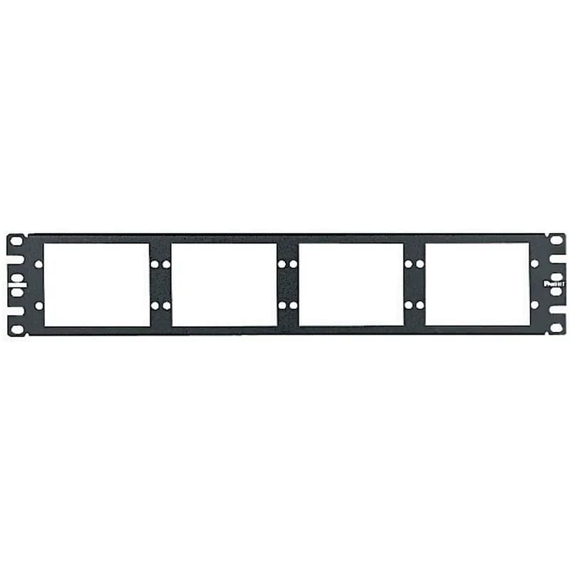 The Opticom flat fiber patch panel is used with FMT1 and FMT2 trays and holds up to eight Opticom Cassettes or FAP adapter panels. It is compatible with all 19 wide EIA rack mount installations, is black powder coated steel, and fits in a 2 RU footprint.
