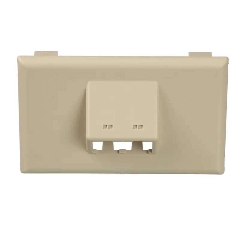 The snap-on horizontal sloped communication faceplate is used with T-70 raceway. Accepts two Panduit Mini-Com Modules (not included). No additional mounting hardware required, Electric Ivory.