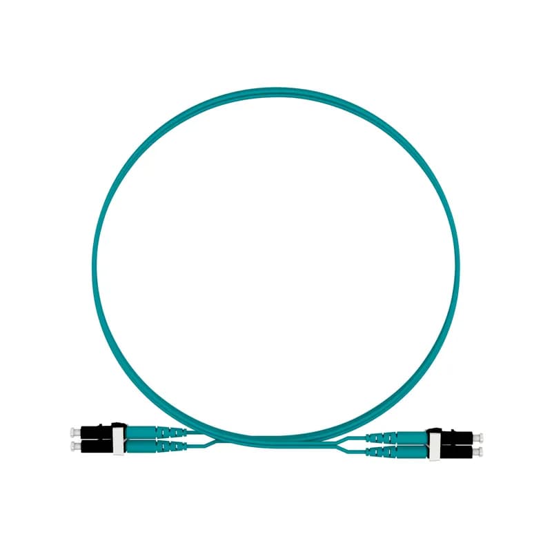 The duplex fiber patch cord is OM4 with a 1.6mm jacket. It is Low Smoke Zero Halogen (LSZH) rated and features LC Duplex connectors. It has standard insertion loss and is 2 meters in length.