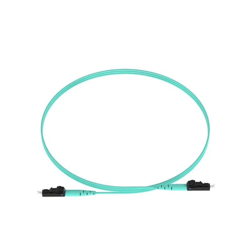 The duplex fiber patch cord is OM4 with a 1.6mm jacket. It is Low Smoke Zero Halogen (LSZH) rated and features LC Duplex connectors. It has standard insertion loss and is 5 meters in length.