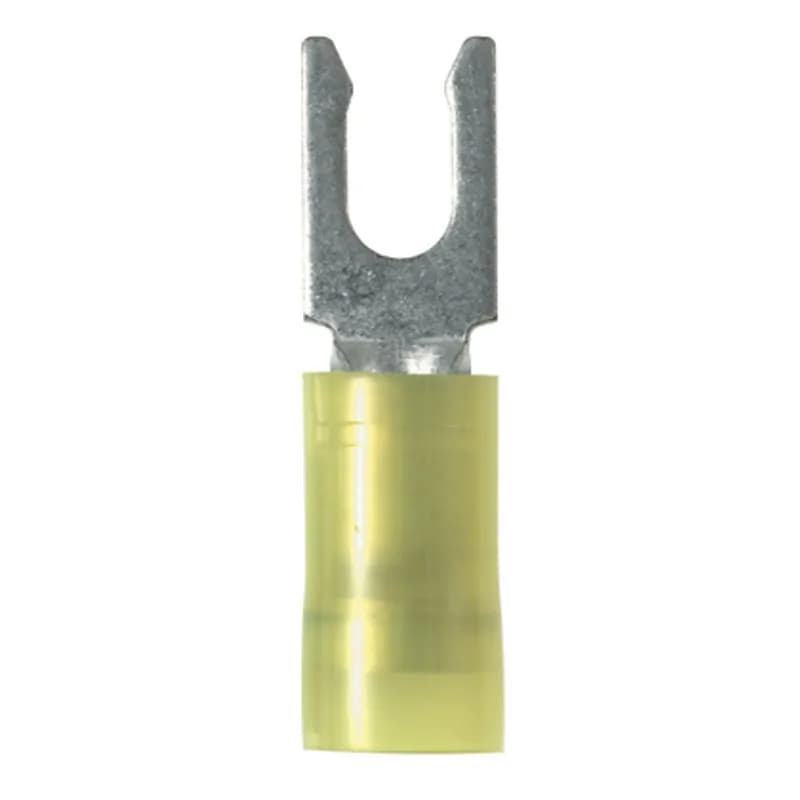 Locking Fork Terminal, nylon insulated, 12 - 10 AWG, #10 stud size, standard package.