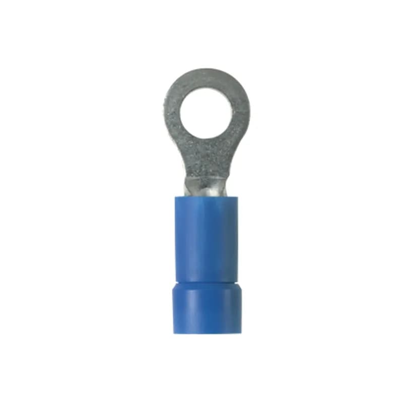 The PV14-8R-M Pan-Term Terminal is a vinyl insulated, ring terminal. Brazed seam protects terminal barrel from splitting during the crimp process. Internal barrel serrations assure good wire contact and maximum tensile strength.