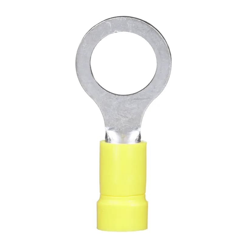 Ring Terminal, 12 10 AWG, 3/8" stud size, vinyl insulated, funnel entry, bulk package.
