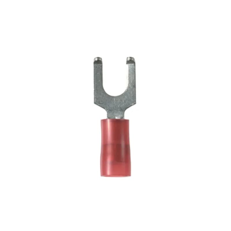 Flanged Fork Terminal, nylon insulated, 22 - 16 AWG, #8 stud size, standard package.
