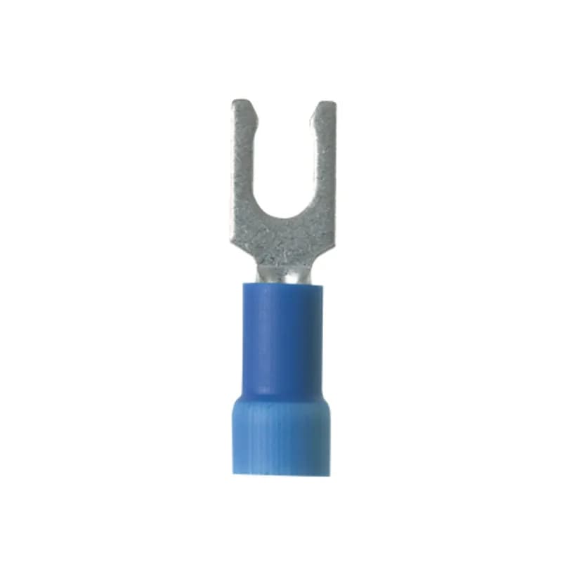 Locking Fork Terminal, vinyl insulated, 18- 14 AWG, #8 stud size, expanded insulation for large wire O.D., bulk package.