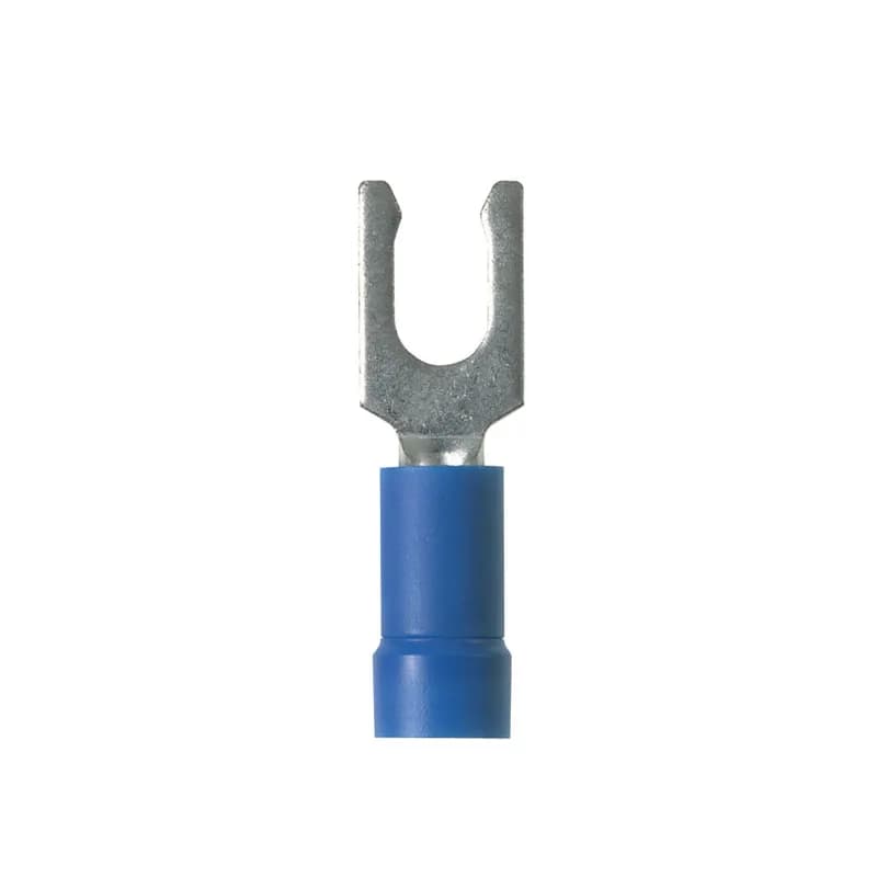 Panduit PV14-10LFN-C - Locking Fork Terminal, vinyl insulated, funnel entry, 18- 14 AWG, #10 stud size, narrow tongue, standard package.