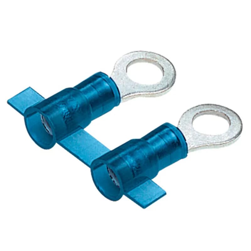 Panduit PNF14-6RN-3K - Ring Terminal, narrow tongue, nylon insulated, funnel entry, metal sleeve, 16 14 AWG, #6 stud size.