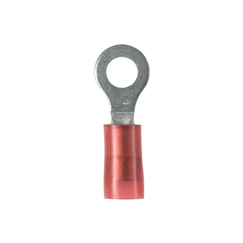 Ring Terminal, 22 18 AWG, #6 stud size, narrow tongue, nylon insulated, bulk package.