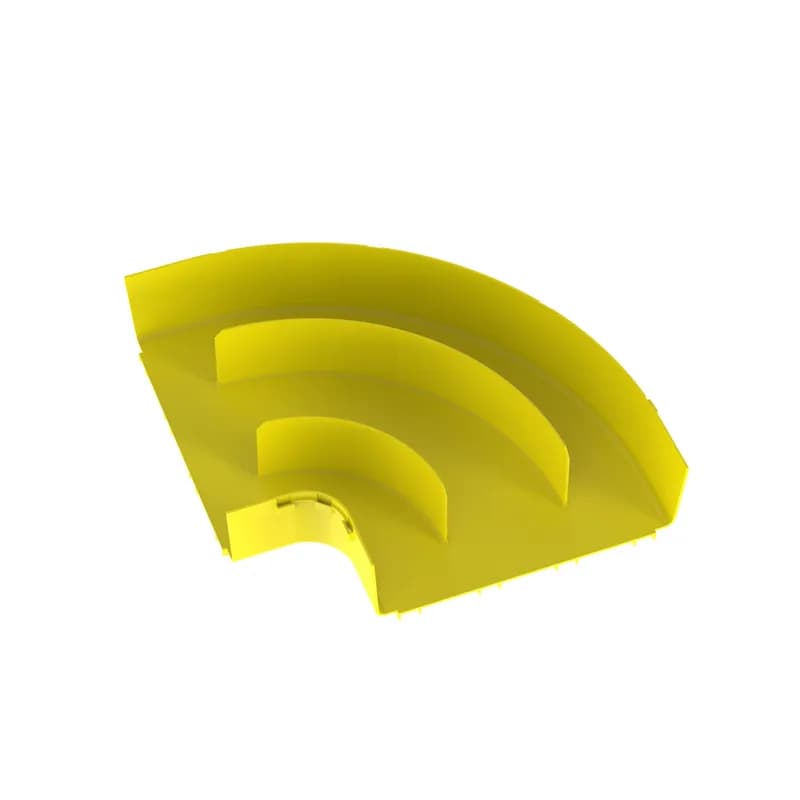 The FiberRunner Horizontal Right-Angle Fitting attaches to the 12x4 channel and/or fitting to create a 90 horizontal turn from a straight horizontal run. The horizontal right-angle fitting has inside divider walls to manage cables routed around horizontal right angles.