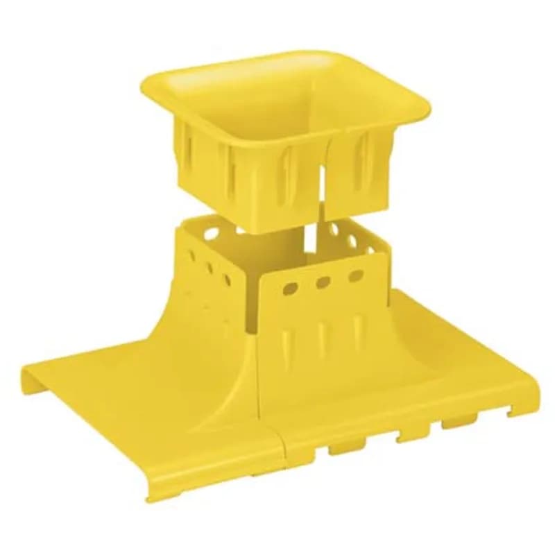 6x4 Up Spout. Allows cable to be directed upward out of the channel deployed directly below racks and cabinets in underfloor installations. Provides 2in (50.8mm) bend radius. Snaps directly onto the channel and can be positioned to allow cables to be laid in. A 1 (25.4mm) top bezel is included. Yellow. Other fittings can be installed for specific applications including FTR4X4YL and FIDT4X4BL.
