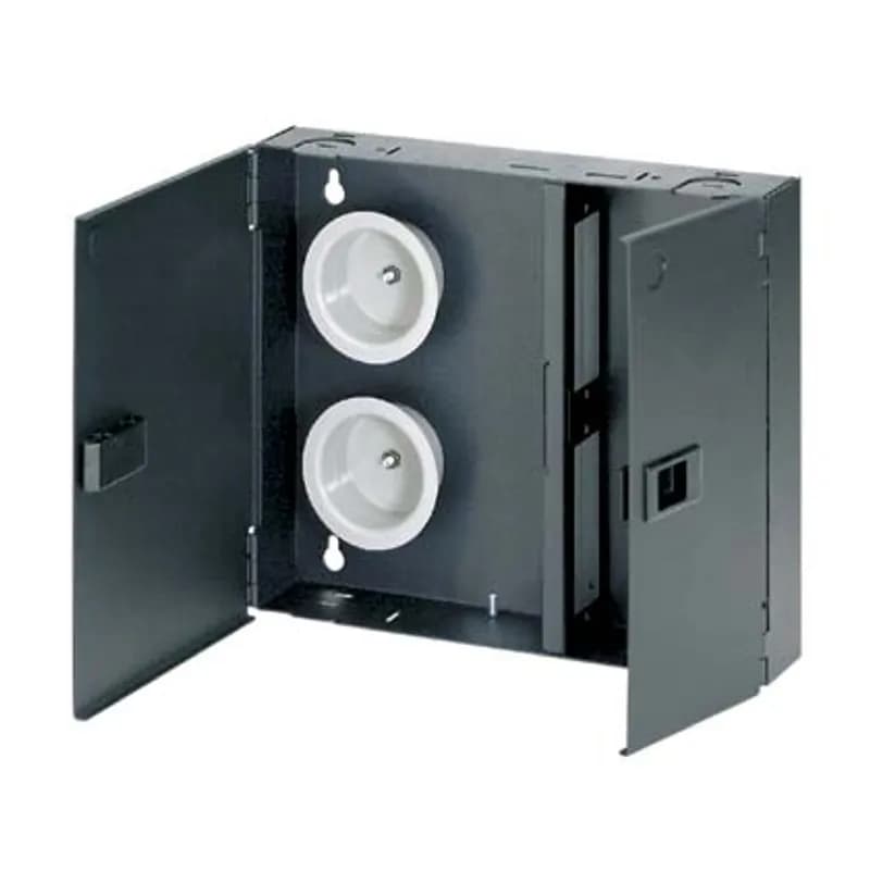 The Panduit Opticom Wall Mount Fiber Enclosure is designed to manage and organize fiber distribution when space is limited. The FWME2 features 2 FAP/cassette slots and can be used as an interconnect or cross-connect in any telecommunications room and can use any standard FAP or FMP series adapter panel. The FWME2 is compatible with most Panduit Mini-Com , ST, SC and Coax products. It features 2 FAP/cassette slots, is made with steel and comes in black. 10.1 H x 12.0"W x 2.3 D (259mm x 305mm x 59mm)