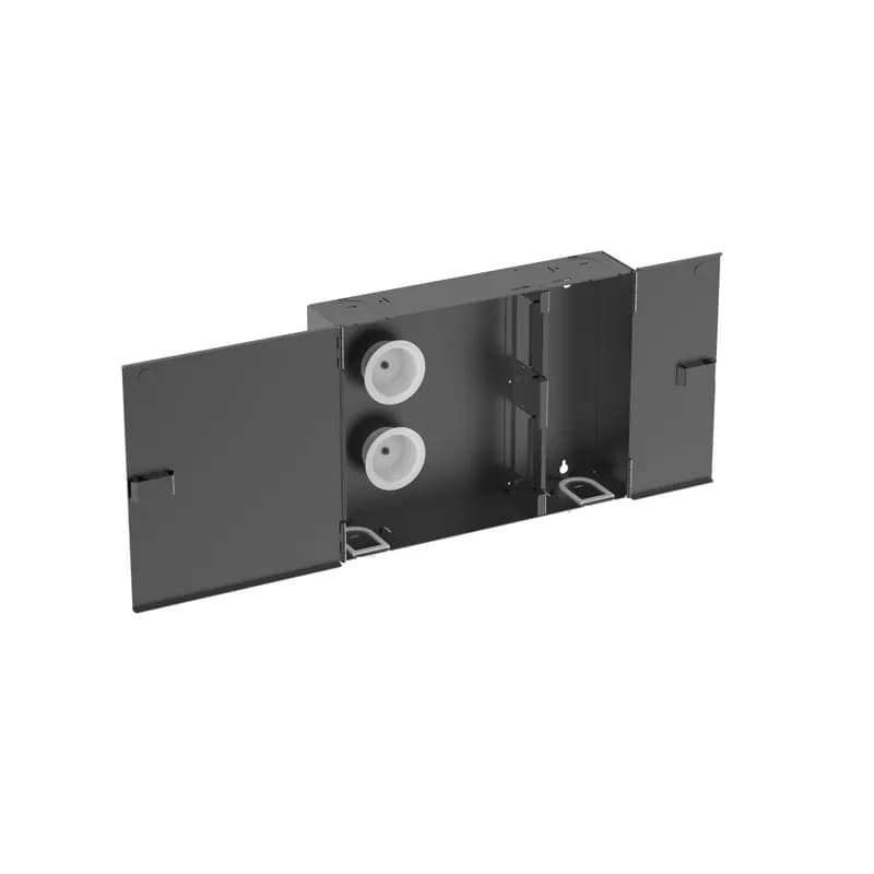 The Panduit Opticom Wall Mount Fiber Enclosure is designed to manage and organize fiber distribution when space is limited. The FWME4 features 4 FAP/cassette slots and can be used as an interconnect or cross-connect in any telecommunications room and can use any standard FAP or FMP series adapter panel. The FWME4 is compatible with most Panduit Mini-Com , ST, SC and Coax products. It features 4 FAP/cassette slots, is made with steel and comes in black. 16.11 H x 12.25"W x 3.52 D (409.2mm x 311mm x 89.4mm)
