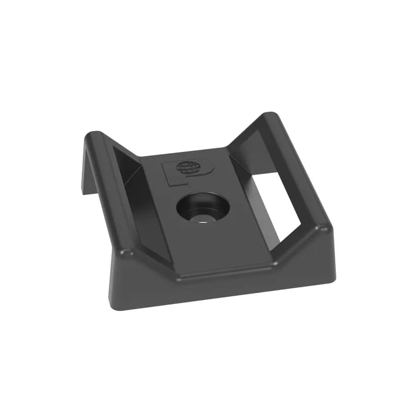 The Tak-Ty Hook and Loop Cable Tie Mount is mounted with a #6 (M3) Screw. The cable tie mount is made of nylon 6.6 and increases mechanical strength, heat and wear resistance, and stiffness. It is used with HLT/HLS Tak-Ty Hook and Loop Cable Ties. The cable tie mount is 1.12 inches L x 1.12 inches W (28.5mm x 28.5mm). It comes in packages of 100.