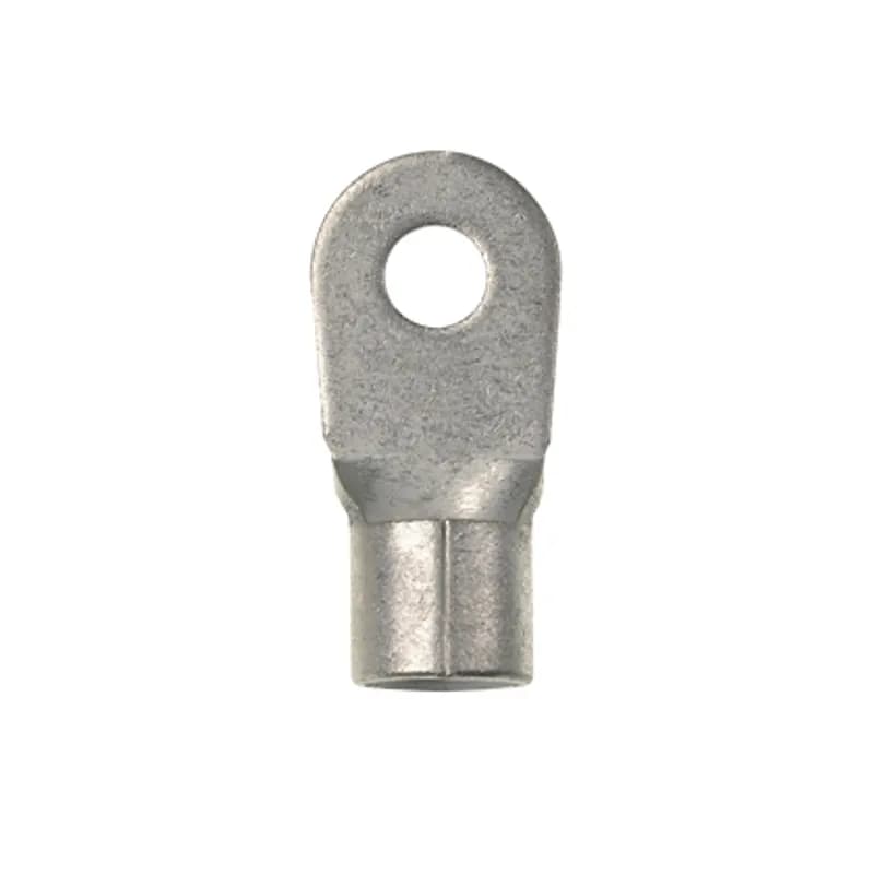Ring terminal, large wire, 6 AWG, #10 stud size, non-insulated, bulk package.