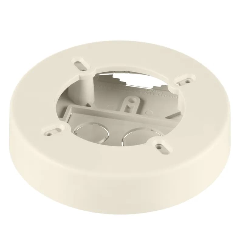 The single gang two-piece screw together round outlet box accepts UL/CSA devices not to exceed 10lbs. (5lbs. per CSA). For use with Pan-Way LD profile raceway. Dia. = 5.48"D x 1.14"H (139.2mm x 29.0mm). Breakouts for 3/4" or 1" diameter conduit. It is Off White.