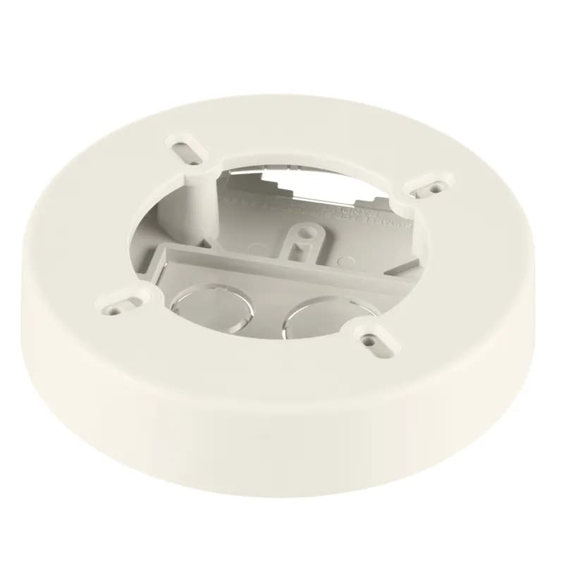 The single gang two-piece screw together round outlet box accepts UL/CSA devices not to exceed 10lbs. (5lbs. per CSA). For use with Pan-Way LD profile raceway. Dia. = 5.48"D x 1.14"H (139.2mm x 29.0mm). Breakouts for 3/4" or 1" diameter conduit. It is White.