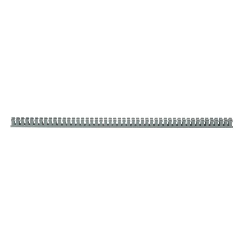 The F.75X.75LG6 Panduct Lead-Free PVC Narrow Slot Wiring Duct features a narrow slot/finger design that closely matches the spacing of high-density components. Upper and lower scorelines allow for easy finger/sidewall section removal. UL 94 flame class of V-0 with a UL recognized continuous-use temperature up to 122 F (50 C). Mounting holes provided. Lead-free PVC. .75" x .75" (19.05 mm x 19.05 mm) and 6' (1.83 m) long. Cover sold separately. Color Light Gray.