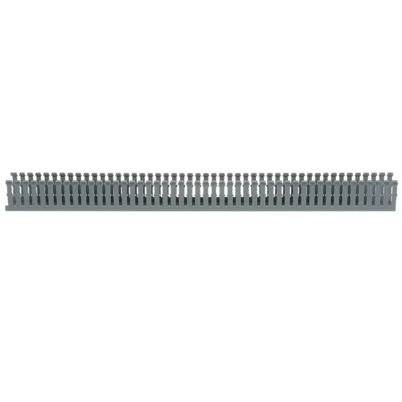 The F1.5X2LG6 Panduct Lead-Free PVC Narrow Slot Wiring Duct features a narrow slot/finger design that closely matches the spacing of high-density components. Upper and lower scorelines allow for easy finger/sidewall section removal. UL 94 flame class of V-0 with a UL recognized continuous-use temperature up to 122 F (50 C). Mounting holes provided. Lead-free PVC. 1.5" x 2" (38.1 mm x 50.8 mm) and 6' (1.83 m) long. Cover sold separately. Color Light Gray.