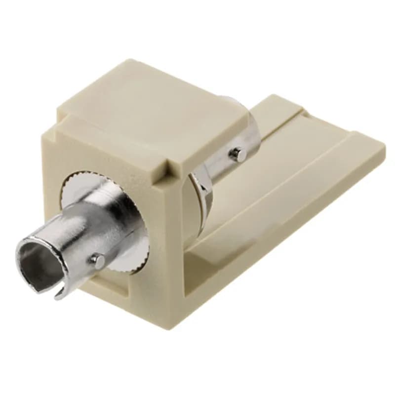 The Mini-Com Multimode ST Adapter is a small form factor (SFF) adapter with integrated panel retention clips and are TIA/EIA-605 FOCIS-10 compatible. It connects two ST connectors in one module space and features a ST fiber adapter along with an international white module and has zirconia split sleeves.