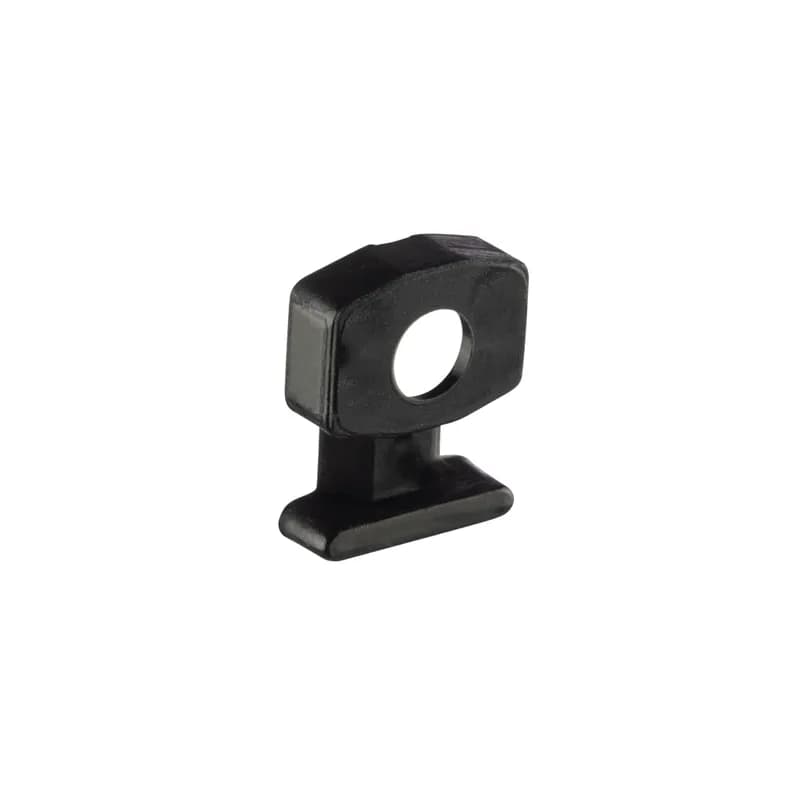 The low profile cable tie mount in black is applied with a #5 (M3) screw. It is made of nylon 6.6, which increases mechanical strength, heat and wear resistance, and stiffness. It is used with cable ties M, is designed for indoor environments, and comes in packages of 1000.