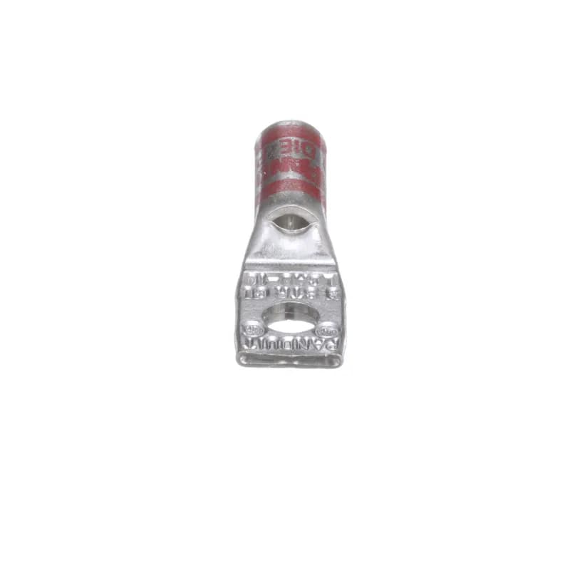 The LCA8-10-L Tin-Plated Copper Compression Lug, one-hole, standard barrel, has color-coded barrels marked with Panduit and specified competitor die index numbers for proper crimp die selection. An inspection window aids to visually assure full conductor insertion, and the tin-plate material helps to inhibit corrosion. UL Listed and CSA Certified to 35 KV and temperature rated to 90 C.