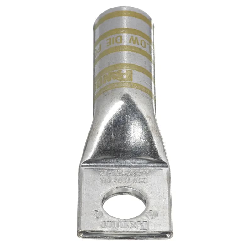 One-hole, long barrel lug, 250 kcmil cable, 1/2 stud hole.