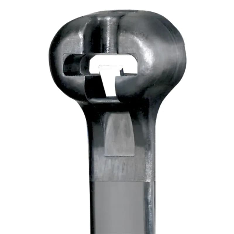 The BT5LH-C0 Dome-Top barb ty, features a unique patented design with its round smooth edges. Paired with the stainless steel locking barb, these cable ties provide consistent performance, reliability and infinite adjustability through the entire bundle range. Light heavy cross section 18.1 (460mm). Appropriate for Indoor/Outdoor use, made of Weather Resistant Nylon 6.6 with high resistance to ultraviolet light, are black in color and come in packages of 100.