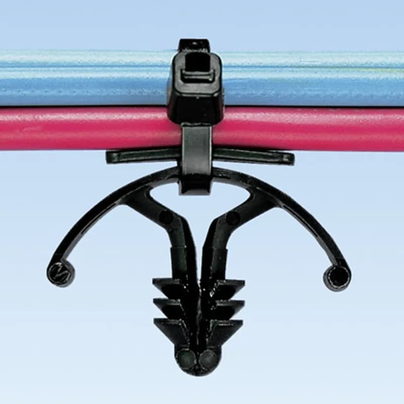 The harness cable tie mount in natural color is applied with a fir tree push barb. It is made of nylon 6.6, which increases mechanical strength, heat and wear resistance, and stiffness in indoor environments. It comes in packages of 100.