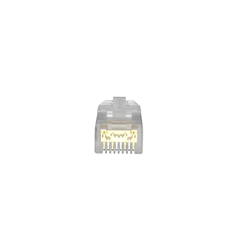 The Cat 6 UTP modular plug terminates 4-pair, 23-24 AWG, 100 ohm, solid or stranded unshielded twisted pair patch cable with maximum conductor insulation diameter of 0.042 inches (1.07mm) and maximum jacket diameter of 0.250 inches (6.35mm). The modular plug has a robust construction that is rated to 2500 mating cycles. The patented tangle-free latch prevents snags and provides easy release, saving time and providing reliability on moves, adds, and changes. This includes 100 per package.