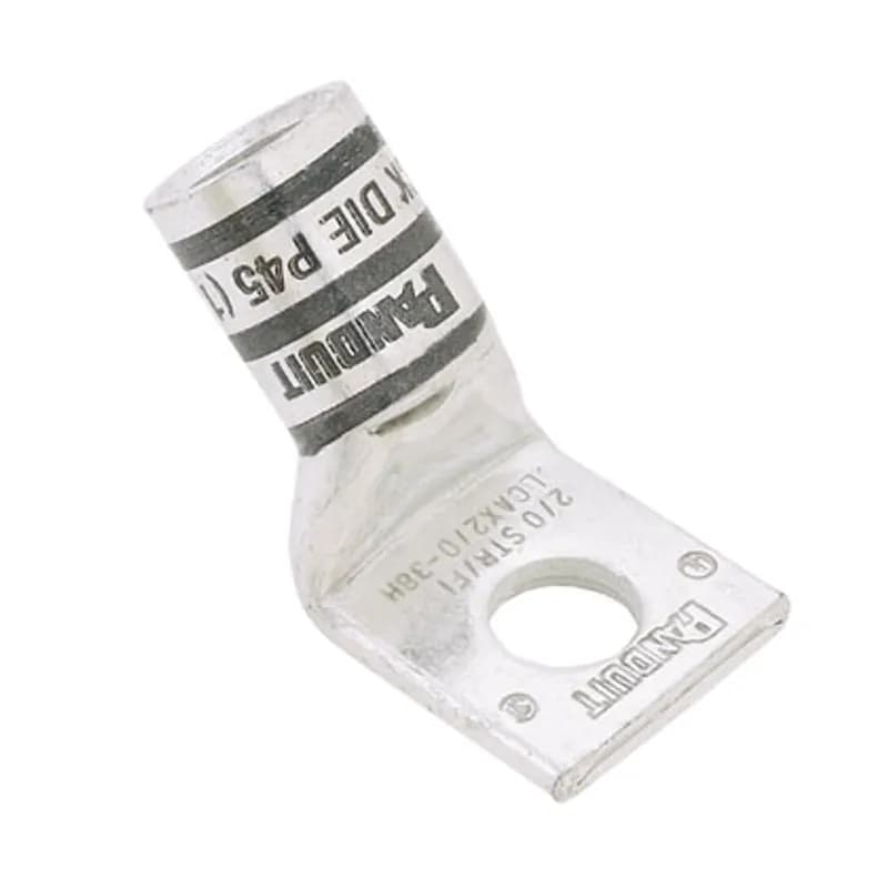 One-hole, flex lug, #2 AWG wire, 1/4 stud hole, 45 angle tongue.