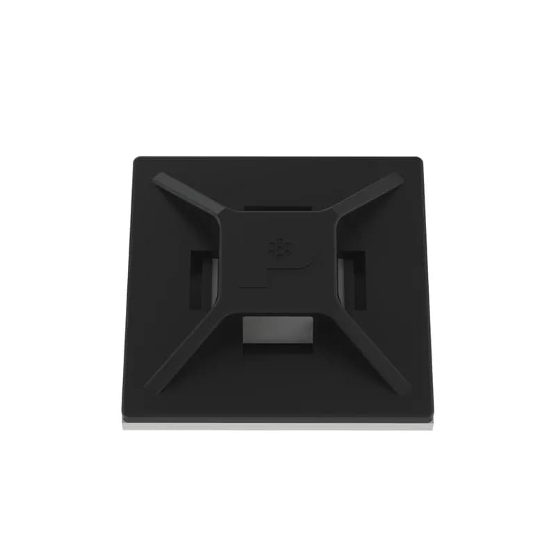 Panduit s ABMM-A-C20 4-way rubber-based adhesive backed cable tie mounts have been designed for fast installation and long-term performance and reliability. They are made of Weather Resistant ABS plastic. These mounts can be used with miniature and intermediate cable ties and are designed for indoor environments. They are 0.75" x 0.75" (19.1mm x 19.1mm), supplied in strips of 2, are black in color and come in packages of 100.