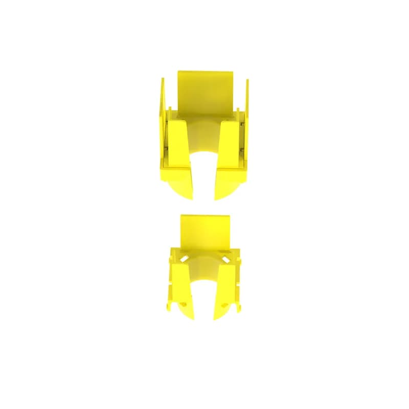 The FiberRunner 1-Port Spillout is used in cable routing systems to route into one piece of 1.5 inch (38mm) diameter split corrugated tubing. It is used with a spill-over junction with a 2x2 exit and the 2x2 FiberRunner Hinged Channel. The spillout is made of ABS plastic and yellow.