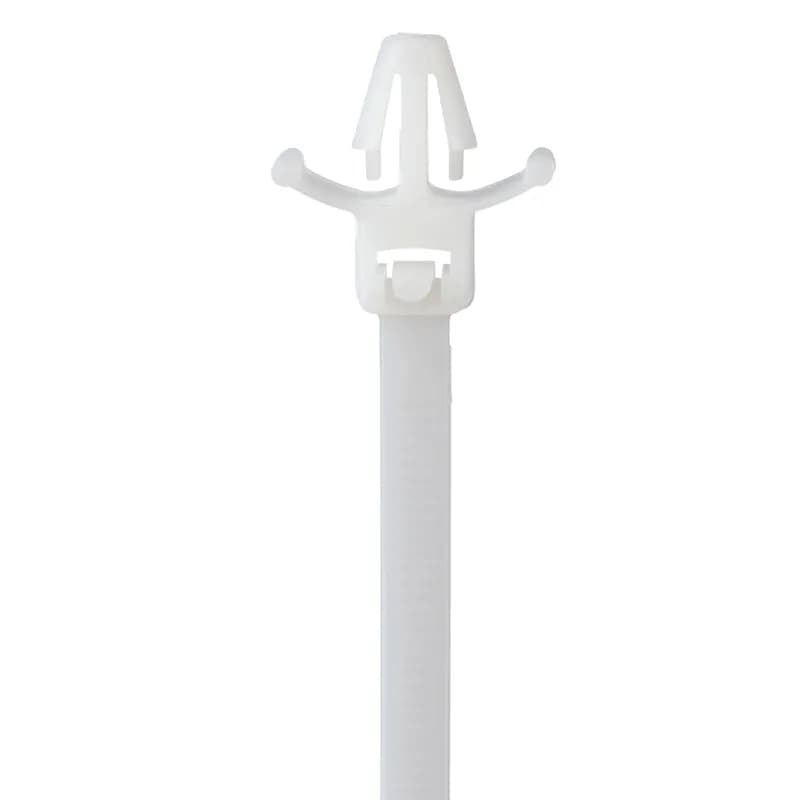 Panduit PRWP1.5S-D Releasable Wing Push Mount Ties use an all-in-one design to attach bundles to another surface using a stable, secure, rattle-free installation. Extended release tab permits easy release and re-use where changes are anticipated during development, production or servicing in the field. Standard cross section, 6.8 (173mm) length. For indoor use, made of Nylon 6.6, are natural in color and come in packages of 500.