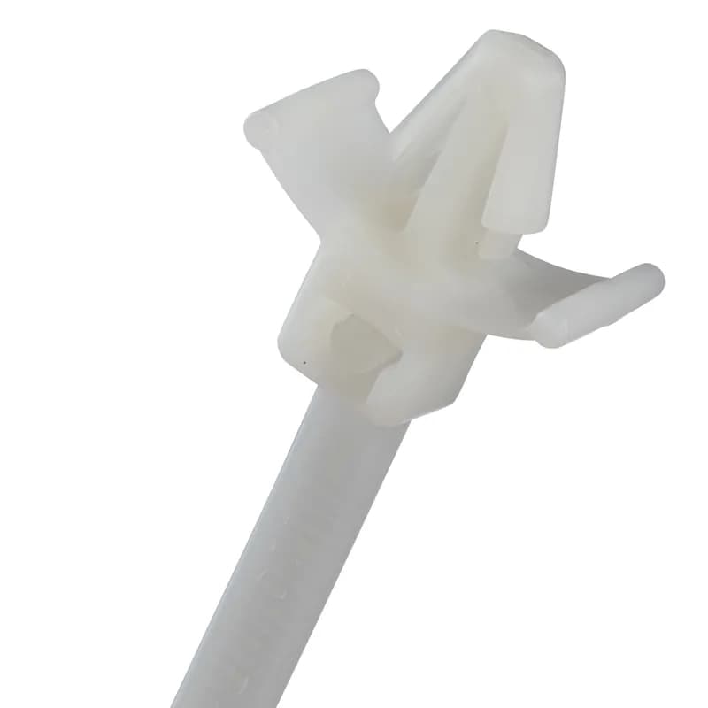 Pan-Ty Locking Wing Mount Push Ties use an all-in-one design to attach bundles to another surface using a stable, secure, rattle-free connection. Plus, with Nylon 6.6 material, it's ideal for general indoor environments. Miniature cross section, 4.3in, Tensile Strength: 80, Natural, 100pc.