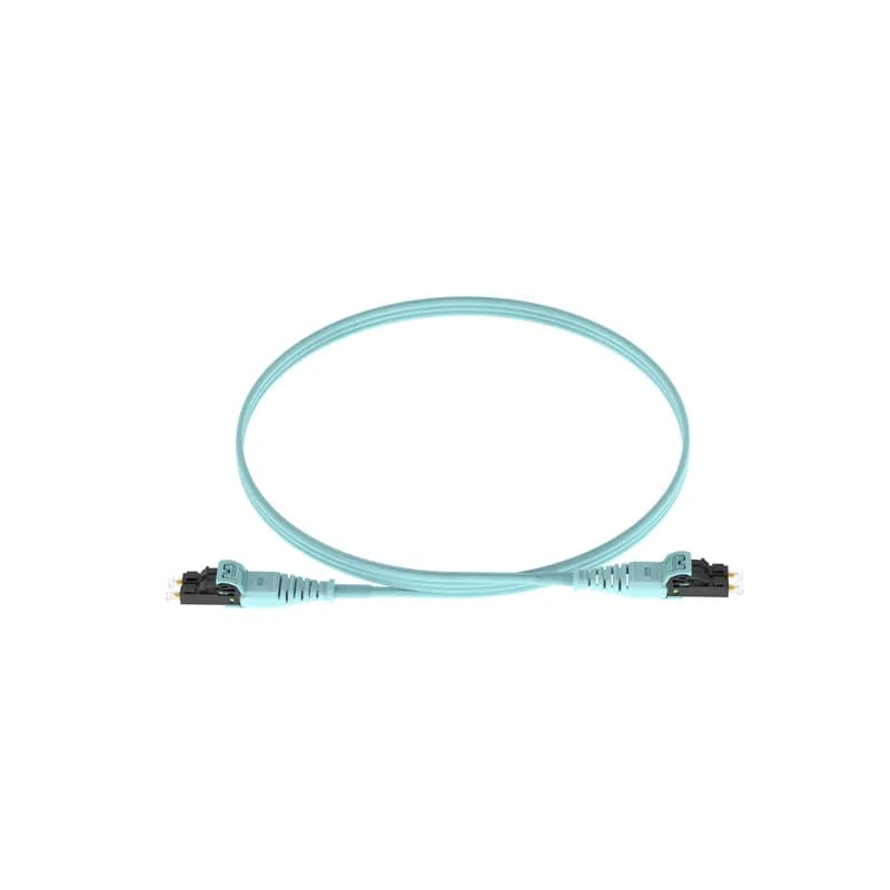 The duplex fiber patch cord is OM3 with a 1.6mm jacket. It is Low Smoke Zero Halogen (LSZH) rated and features LC Push Pull connectors. It has standard insertion loss and is 2 meters in length.